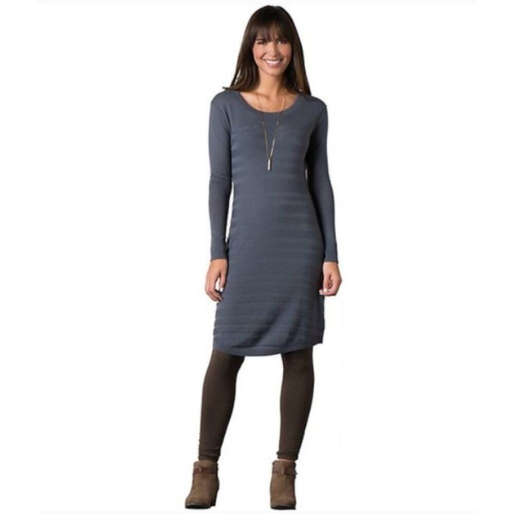 Toad&Co Merino Wool Knit Sweater Dress Womens XL Grey Organic Cotton Granola